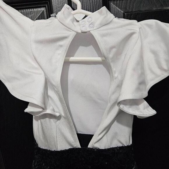 Weissman NWOT child small dance costume white black mesh jazz lyrical tap solo - Picture 8 of 9